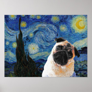 Poster Noite estelar Vincent Van Gogh - Cão de Pug