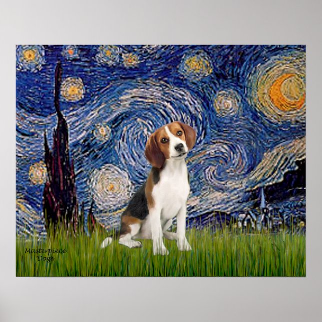 Póster Noite Estrelada - Beagle #1 (Frente)