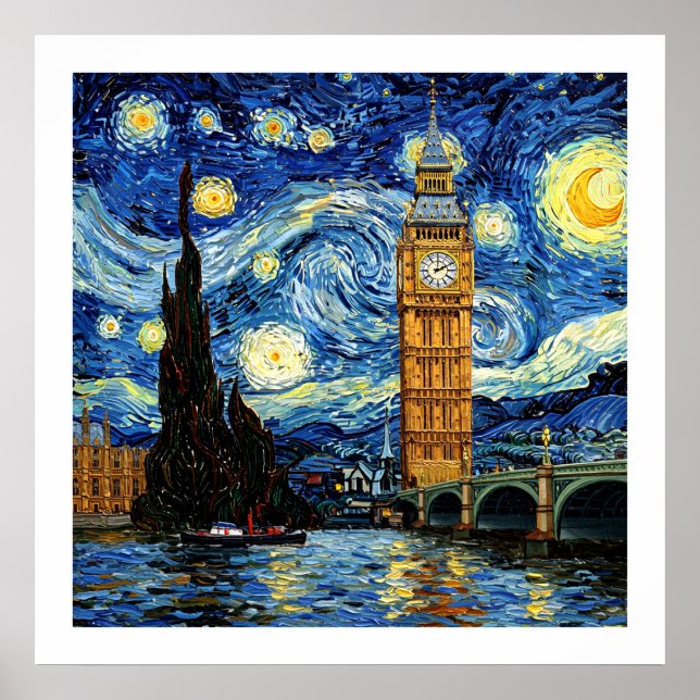 Poster Noite Estrelada Big Ben Londres Inglaterra (Frente)