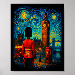Poster Noite Estrelada Caixa de Telefone Vermelha Londres