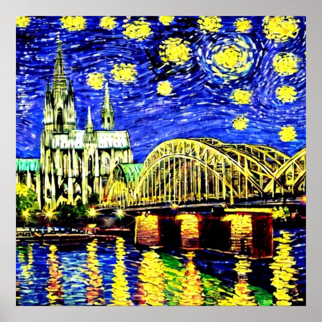 Poster Noite Estrelada Colônia Catedral Alemanha (Frente)