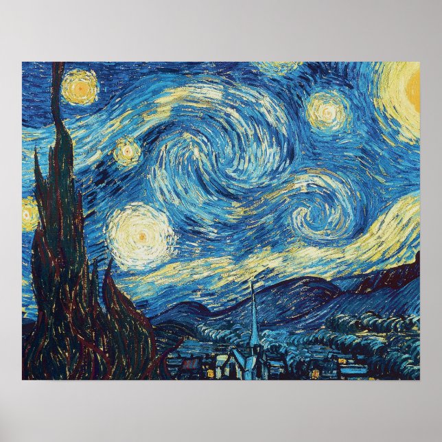 Póster Noite Estrelada de Van Gogh Arte Clássica Impressi (Frente)