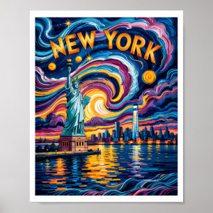 Poster Noite Estrelada de Van Gogh Arte Nova York Silhuet