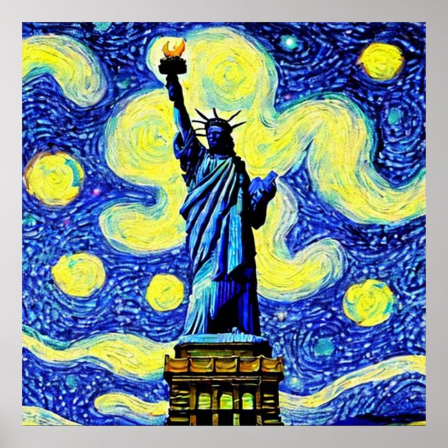 Poster Noite Estrelada Estátua da Liberdade Nova York (Frente)