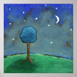 Póster Noite Estrelada Estrelada, Arte de Paisagem de Árv