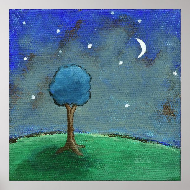 Póster Noite Estrelada Estrelada, Arte de Paisagem de Árv (Frente)