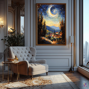 Poster Noite Estrelada Inspirada no Impressionismo