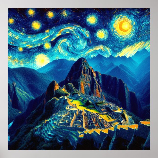 Poster Noite Estrelada Machu Picchu Peru (Frente)