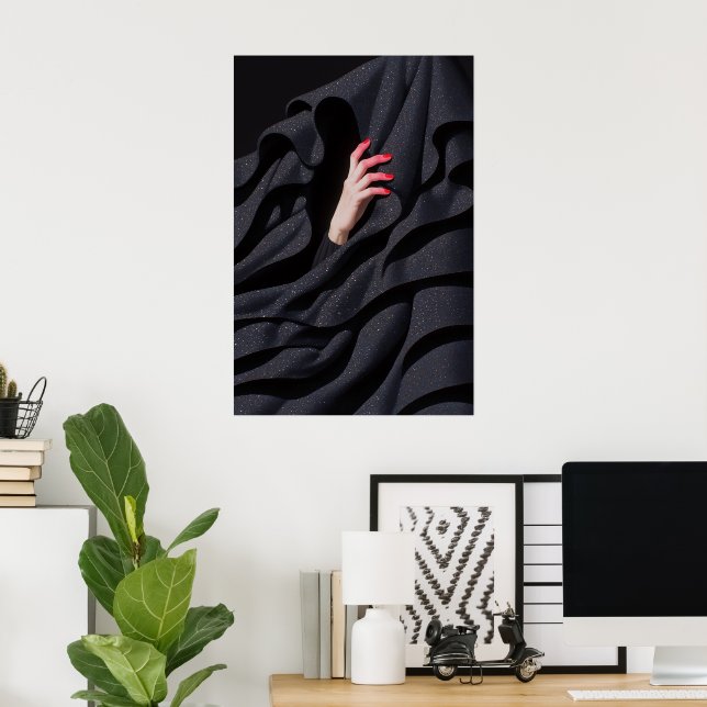 Poster Noite Estrelada Oculta Ilustração de Mão com Hijab (Escritório em casa)