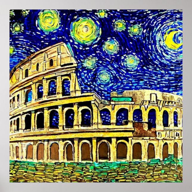 Poster Noite Estrelada Roma Itália (Frente)
