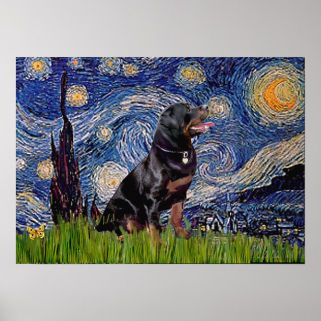 Póster Noite Estrelada - Rottweiler (#6) (Frente)