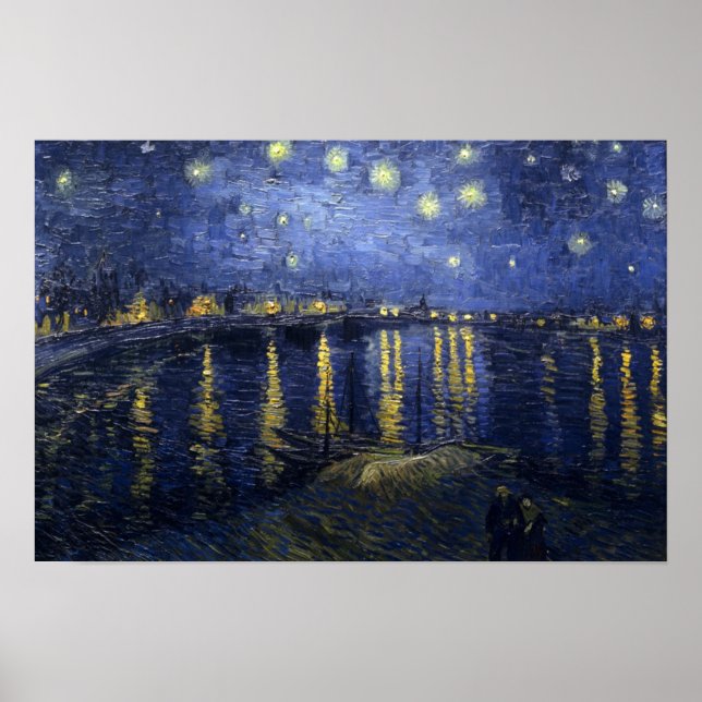 Poster Noite Estrelada sobre o Ródano de Van Gogh (Frente)