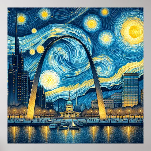 Poster Noite Estrelada St. Louis Missouri (Frente)