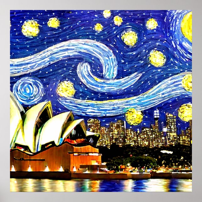 Poster Noite Estrelada Sydney Austrália Casa da Ópera (Frente)