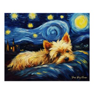 Póster Noite estrelada - Yorkshire Terrier Dog 003 - Qia