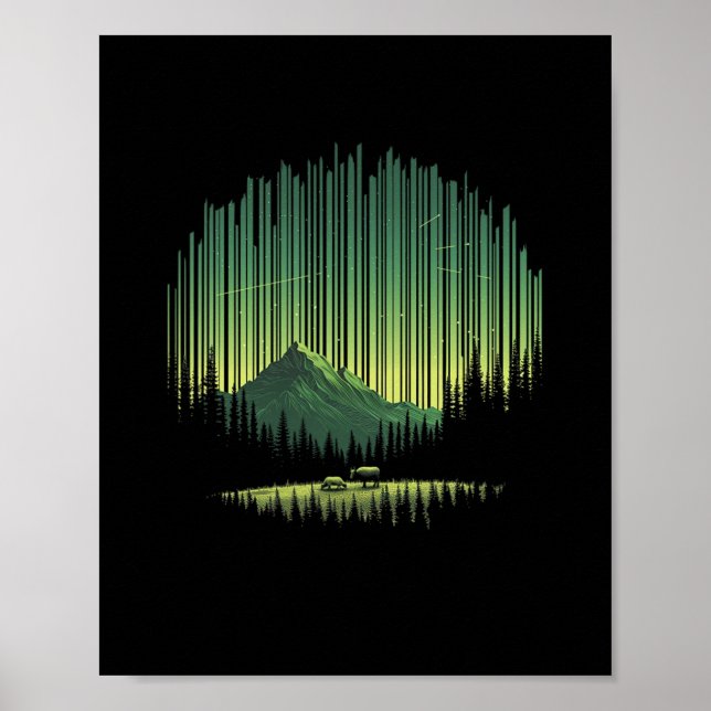 Poster Noite Natureza Vida Selvagem Árvores Verde Externa (Frente)