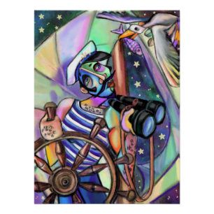 Póster Noite Navegando, Capitão Estilo de Arte Original