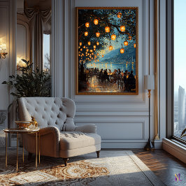 Poster Noite Romântica à Beira do Lago Estilo Impressioni