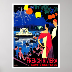 Poster Noite romântica em riviera francês, viagens