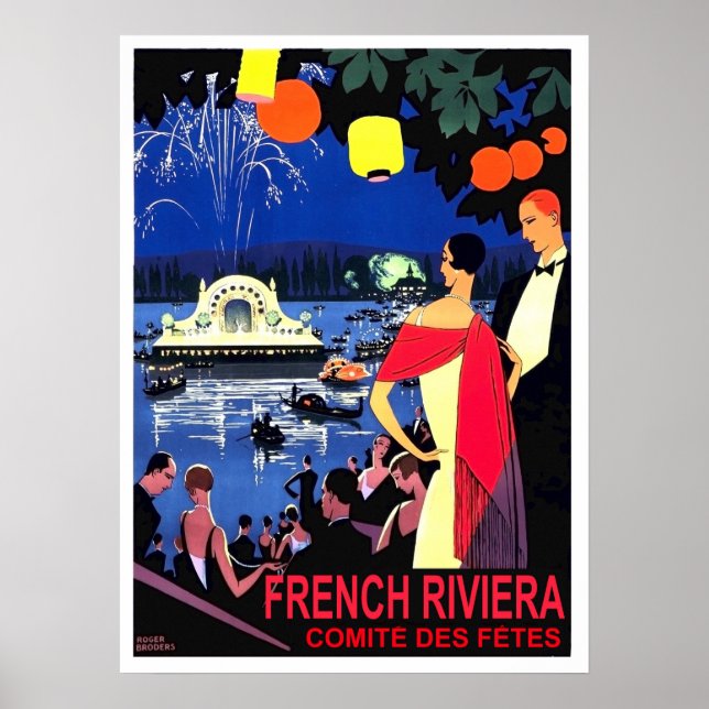 Poster Noite romântica na riviera francesa, viagens vinta (Frente)
