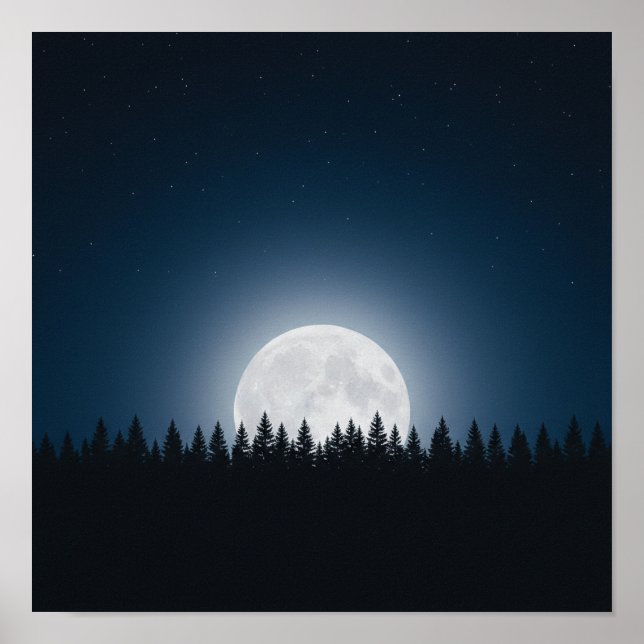 Poster Noite Silenciosa: Lua Cheia Acima da Silhueta da F (Frente)