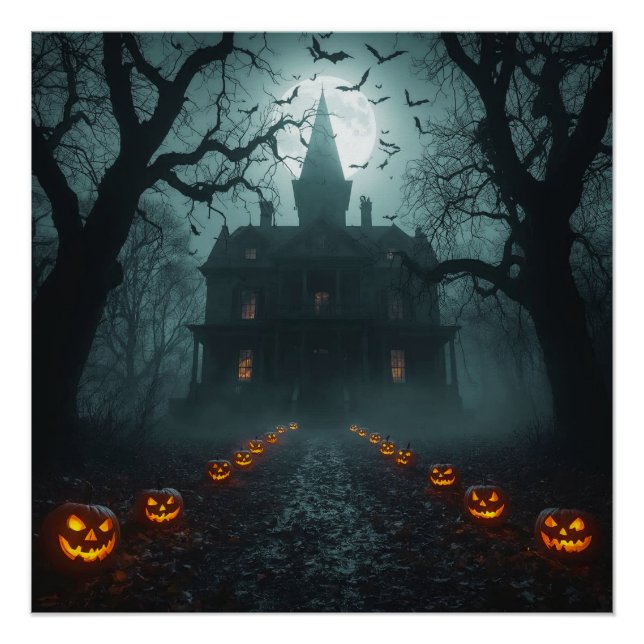 Póster Noite Spooky com Jack-o-Lanternas (Frente)