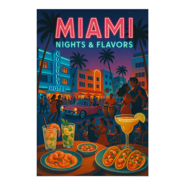 Póster Noites de Miami - Comida e Vibes (Frente)