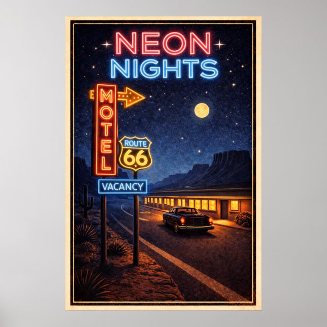 Poster Noites de Neon da Rota 66 Litografia (Frente)