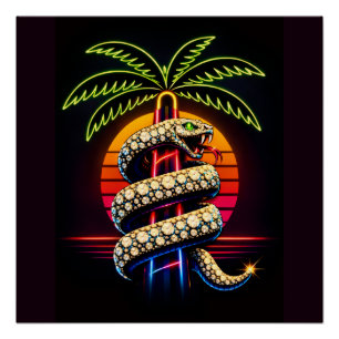 Póster Noites de Neon Ilustração Cobra Preta de Miami