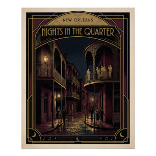 Póster Noites de Nova Orleans no Design Art Déco do Quart
