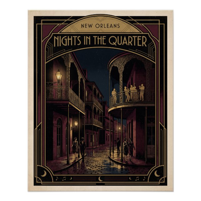 Póster Noites de Nova Orleans no Design Art Déco do Quart (Frente)