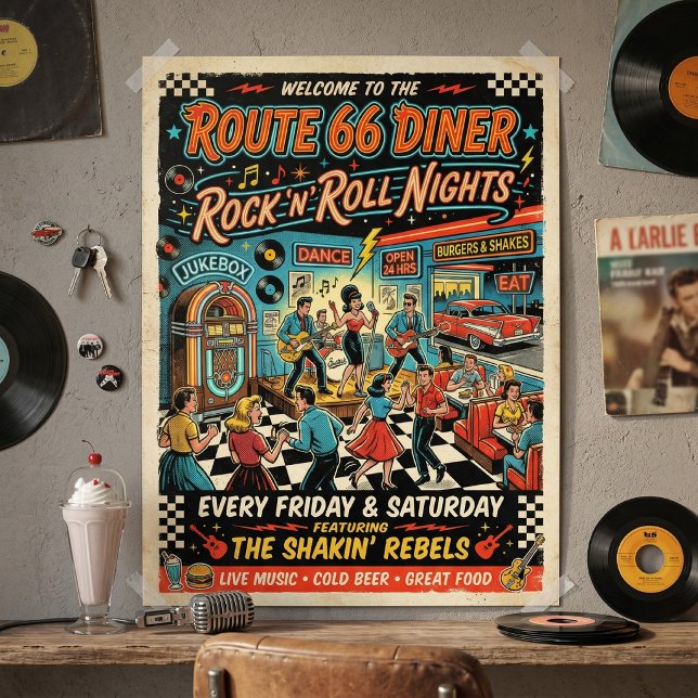 Poster Noites de Rock 'n' Roll no Restaurante da Rota 66  (Criador carregado)
