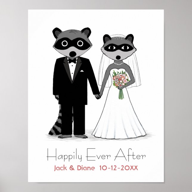Poster Noiva de Casamento de Raccoons e noiva com Texto P (Frente)