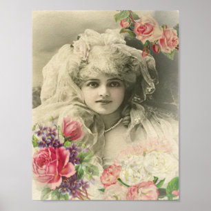 Poster Noiva de Vintage com Rosas