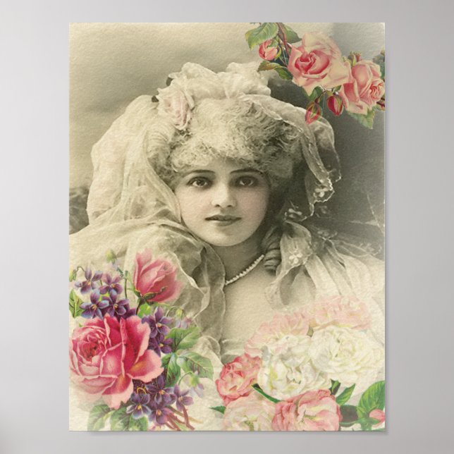 Poster Noiva de Vintage com Rosas (Frente)