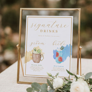 Poster Noiva e Groom Signature Bebe Watercolor Cocktail