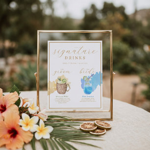 Poster Noiva e Groom Signature Bebe Watercolor Cocktail