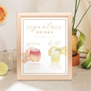Poster Noiva e Groom Signature Bebe Watercolor Cocktail