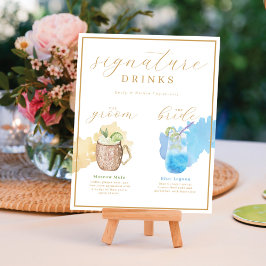 Poster Noiva e Groom Signature Bebe Watercolor Cocktail