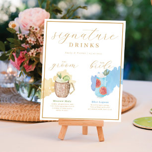 Poster Noiva e Groom Signature Bebe Watercolor Cocktail