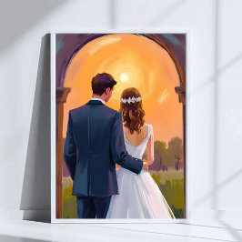 Poster Noiva e Noivo Casamento Aquarela Felizes para Semp