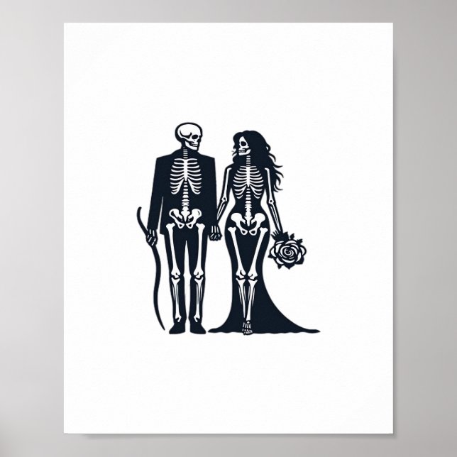 Poster Noiva e noivo de esqueleto gótico - Até a morte no (Frente)