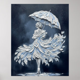 Poster Noiva Floral Impasto com Guarda-chuva