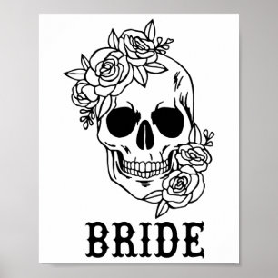 Poster Noiva Groom Floral Skull Halloween Casamento Bache