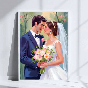 Poster Noiva & Noivo Aquarela de Recém-Casados