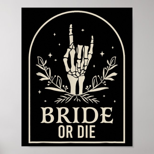 Poster Noiva Ou Morre Skeleton Gothic Chelorette Party (Frente)