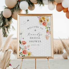 Poster Noiva para Abelha Floral Chá de Bebê Bem-vindo
