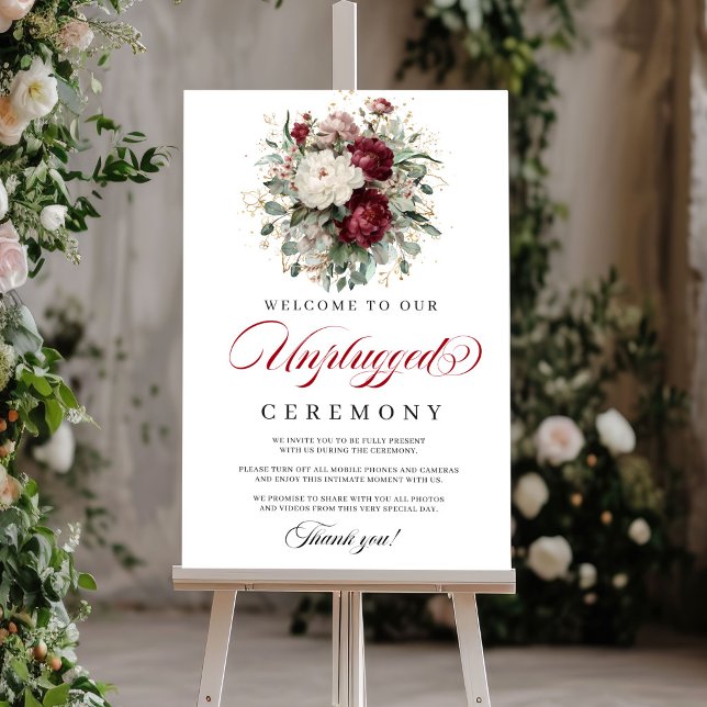 Poster Noivado Desconectado Burgundy Blush Artístico (Artistic Blush Burgundy Unplugged Ceremony)