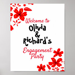 Poster Noivado floral vermelho