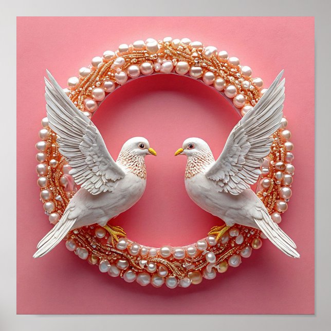 Poster Noivas Elegantes Pombo Símbolo de Amor Arte Românt (Frente)